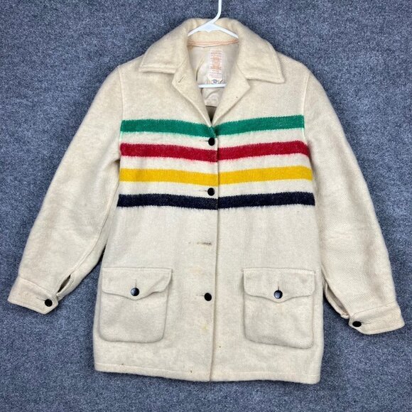 Vintage Wool Rainbow‎ Jacket Made from Genuine HUDSONS BAY 4Point Blanket Fabric - Picture 1 of 10